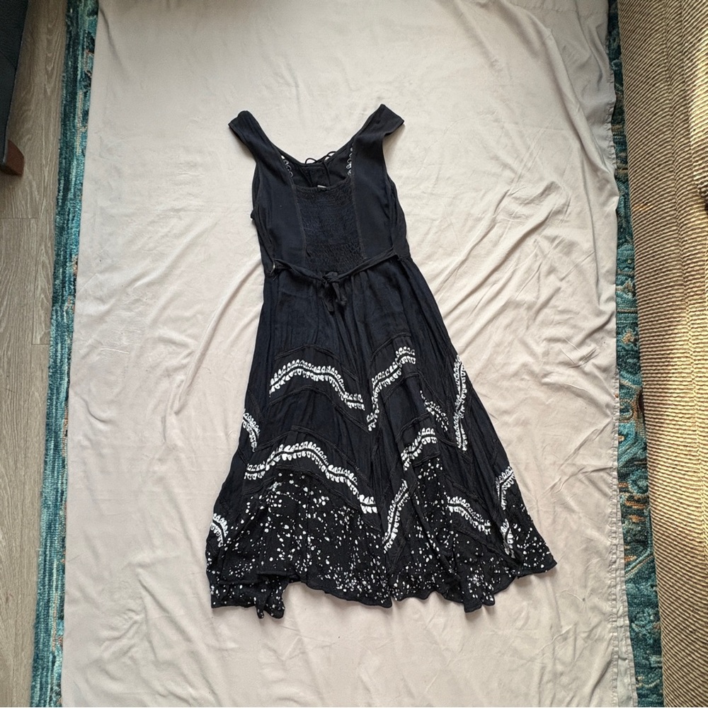 Advance Apparels Black Embroidered Boho Midi Dress Free Size - Picture 8 of 10